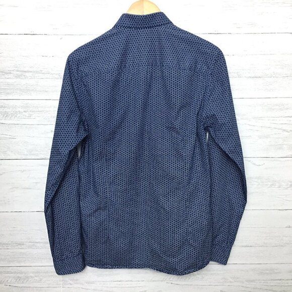 Ted Baker Men's Blue Print Shirt Slim Fit Button Front Long Sleeves size 15 - Picture 2 of 11